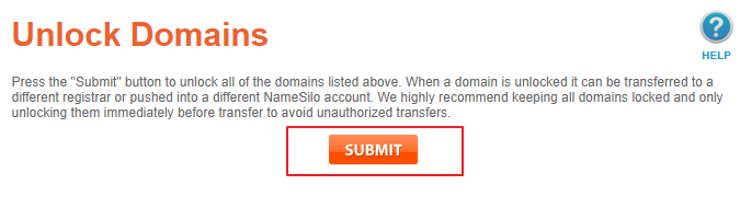 點擊 “SUBMIT” Namesilo確認域解鎖按鈕?